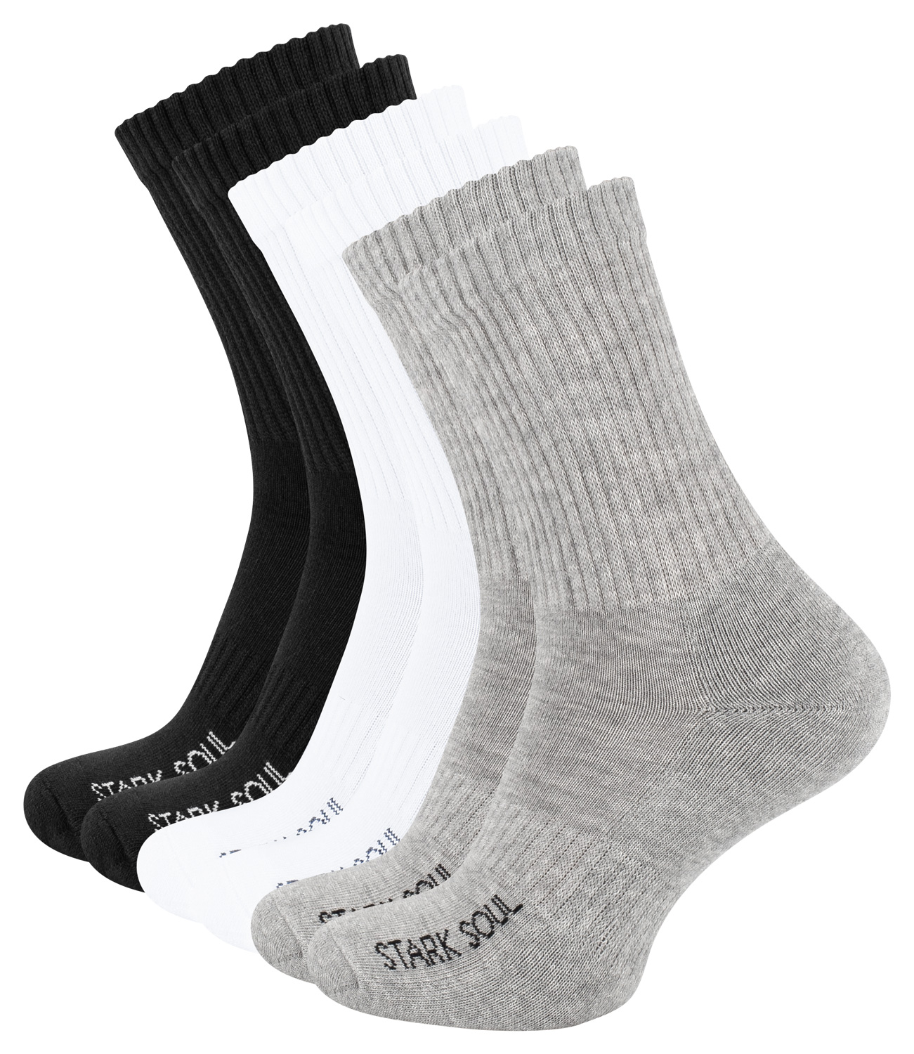 6-Paar_Crew-Sportsocken_FROTTEESOHLE_STARK-SOUL_2089_schwarz-weiss-grau_fuss_6er_1500px Sportsocken mit FROTTEESOHLE, 6 Paar - gekämmte Baumwolle