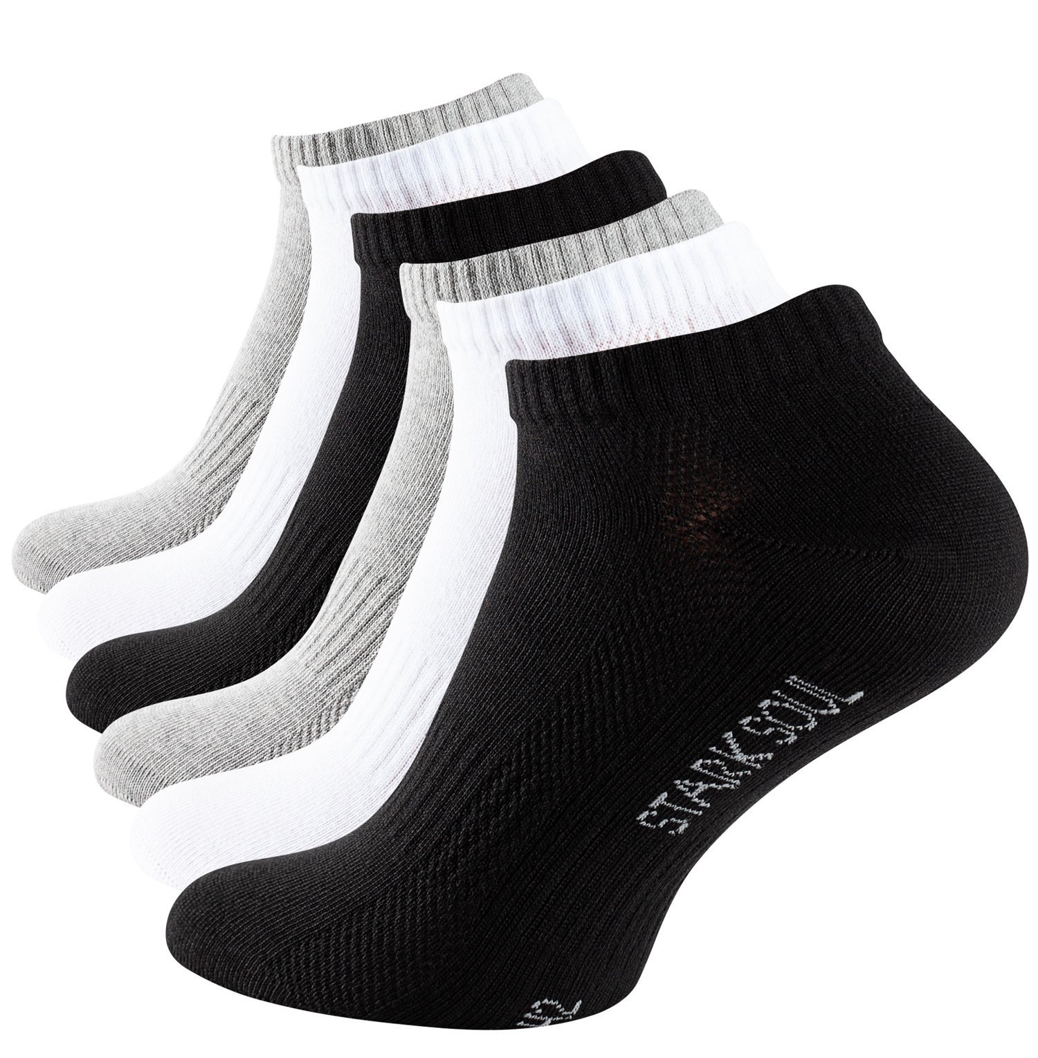 Sneaker-Socken-schwarz-grau-weiss-stark-soul-2124_6erFuss-SWG Ankle socks mesh knit combed cotton, 6 pairs