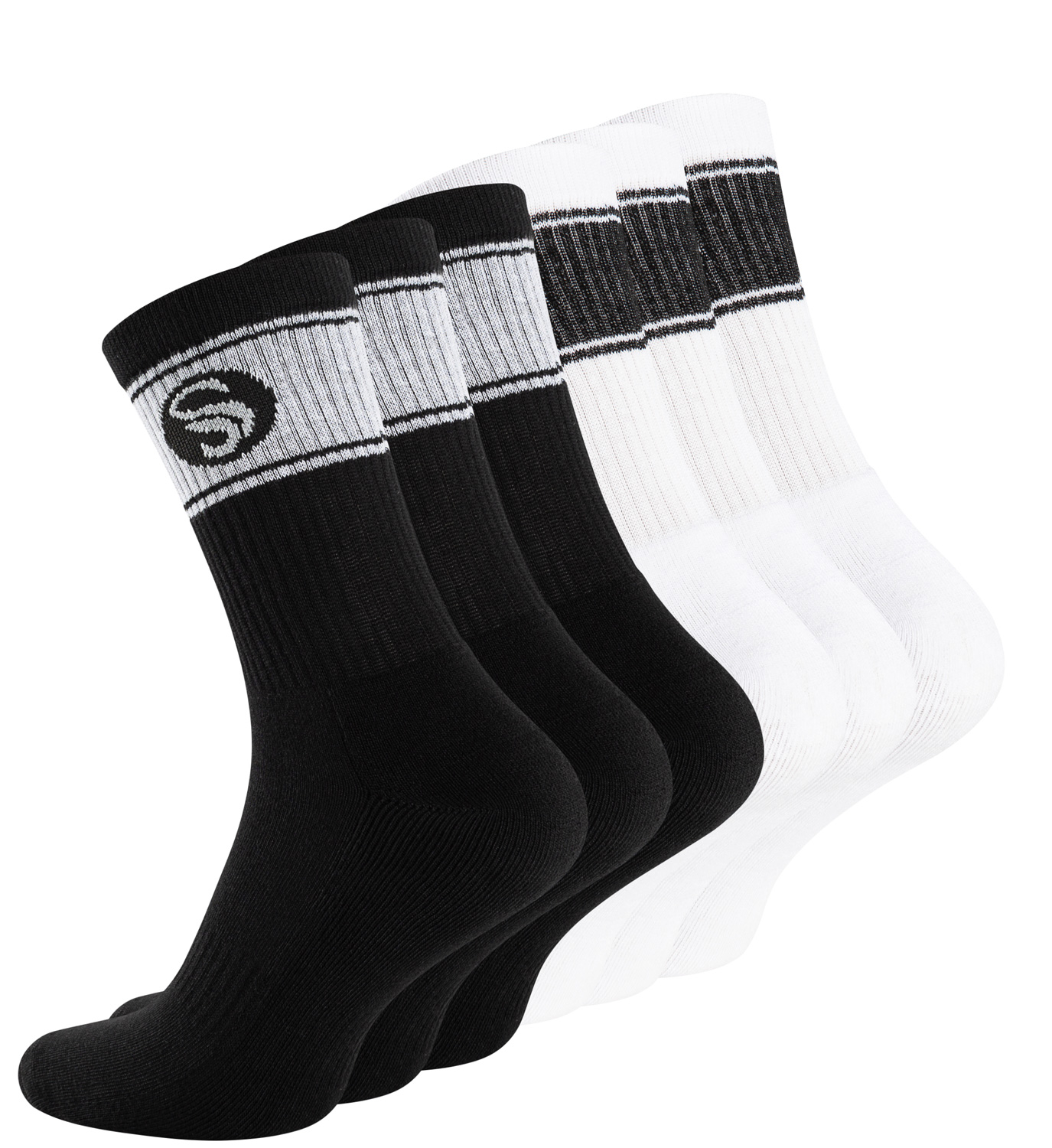 Sportsocken-Retro-schwarz-weiss-stark-soul-2140-2141_schw_weiss_6erFuss1 Crew Socken im RETRO Design - Frotteesohle, 6 Paar